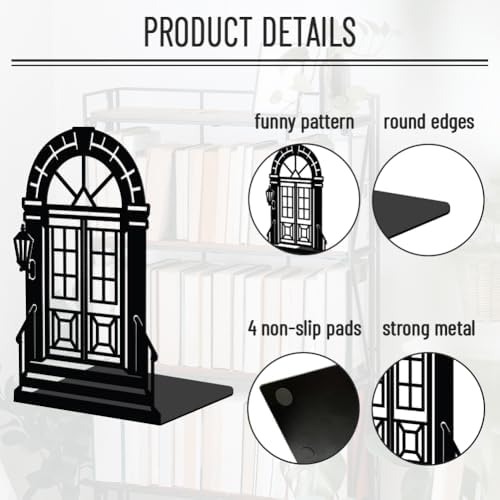 WADORN Gothic Porch Metal Decorative Bookends, Vintage Porch Heavy Duty Book Stand Retro Black Non-Skid Book Holder Stopper for Home Office School Library Study Room Back to School, 5.3x4.3x7.9 Inch - Image 4