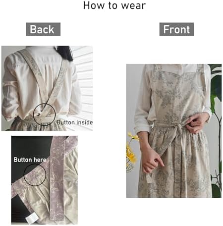 Adult Kitchen Apron Floral Cotton Waterproof Adjustable Apron Cooking Baking Garden Chef Apron with Pocket - Image 3