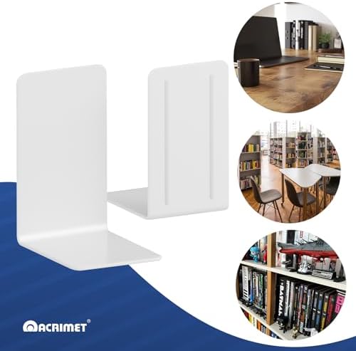 Acrimet Plastic Bookends for Bookcases, Shelves and Desktop, Plastic Book Holders (White Color) (1 Pair) - Image 5