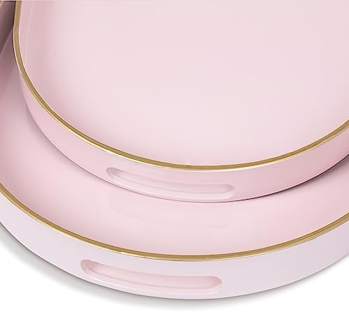 MAONAME Pink Decorative Tray Set of 2, Oval Serving Tray with Handles - Image 6