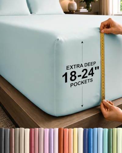 CGK Extra Deep Queen Single Fitted Sheet Only - Ice Blue by CGKUnlimited