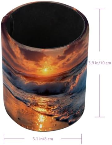 Leather Pen Holder for Desk, Coastal Sunset Pencil Cup Pen Organizer Makeup Brush Holder for Office Home Kids Countertop Desk Accessory Storage - Image 3