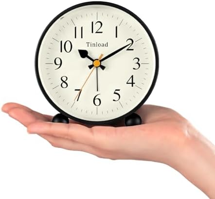 Tinload 4.5" Vintage Retro Analog Alarm Clock, Super Silent Non Ticking Small Clock with Manual Light, Snooze, Battery Operated, for Living Room, Bedroom, Bedside, Desk(Black) - Image 2