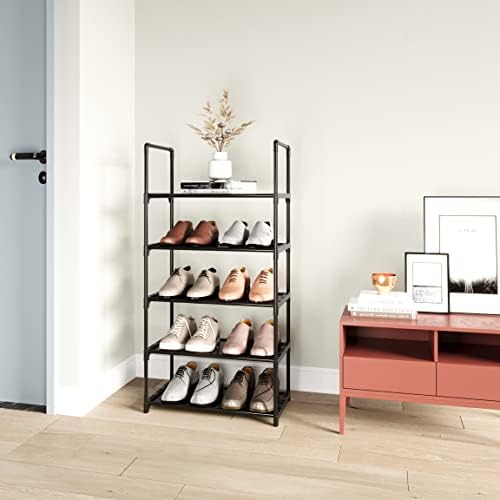 5-Tier Stackable Shoe Rack, Narrow Shoe Stand for 10-12 Pairs Shoe and Boots Organizer Storage Shelf Space Saving for Closet, Entryway and Hallway(Black) - Image 2