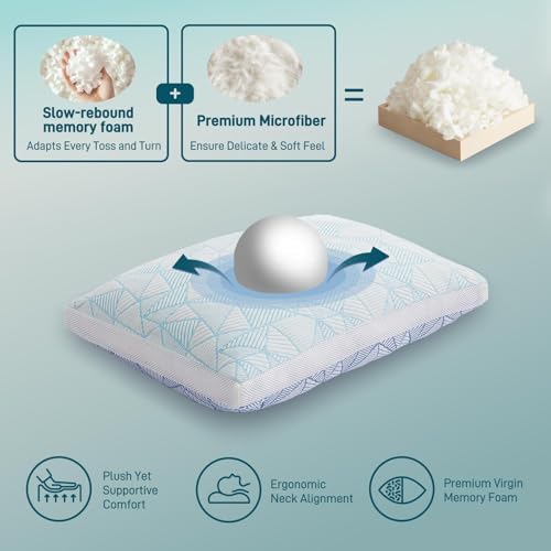Cotelovo Shredded Memory Foam Cooling Soft Bamboo Viscose Pillows Adjustable Hypoallergenic Hotel Quality Pillows for Stomach, Back or Side Sleeper, Oeko-TEX Certified King Set of 2 - Image 6
