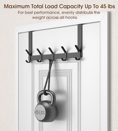 KitchLife Over The Door Hooks with 7" Extended Arms, Fits 1-3/4" Doors, J18U, Heavy Duty Bathroom & Closet Towel Rack, Double-Hooks Hanger 1 Pack, Matte Black - Image 5