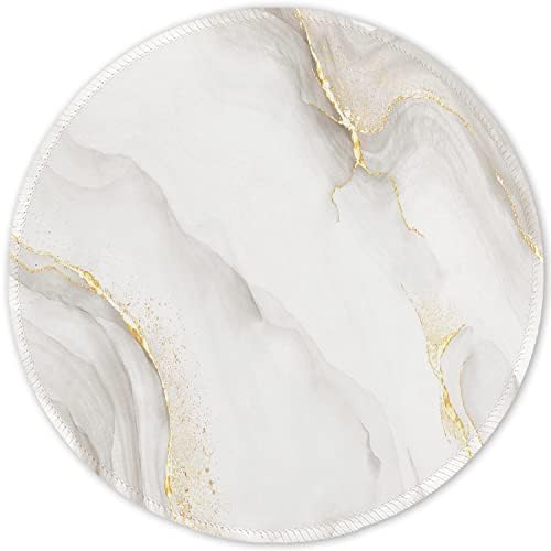 ITNRSIIET Round Mouse Pad with Stitched Edge Premium-Textured Waterproof Non-Slip Rubber Base Desktop Protection Mat Diameter 8.7 inches, White marbling by +ITNRSIIET
