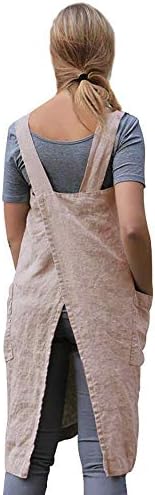 Larmliss Women's Pinafore Square Apron Baking Cooking Gardening Works Cross Back Cotton/Linen Blend Dress with 2 Pockets - Image 5