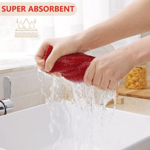 Homaxy 100% Cotton Waffle Weave Kitchen Dish Cloths 6-Pack, Red - Image 3
