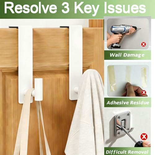 Stainless Steel Over The Door Hooks Heavy Duty, Bathroom Towel Holder Door Mount Coat Rack Towel Rack for Bedroom, Doors Hangers Towel Hooks for Bathroom Dorm Essentials (White, 2 Pack) - Image 4