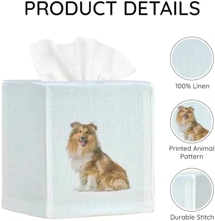 Square Tissue Box Cover Cute Set of 2, Dog - Ivory - Image 4