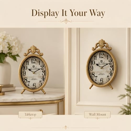 10.8-Inch French Vintage Table Clock, Antique Gold Mantel or Wall Clock - Image 4