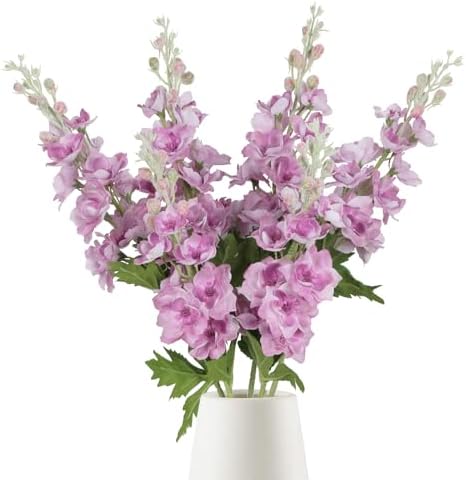 6PCS Fuschia Delphinium Artificial Flowers Real Touch Larkspur Silk Flowers Long Stem Artificial Flowers for Tall Vase Wedding Centerpieces for Tables Home Decor Indoor (Fuschia) by INSUNSIXartificialflowers