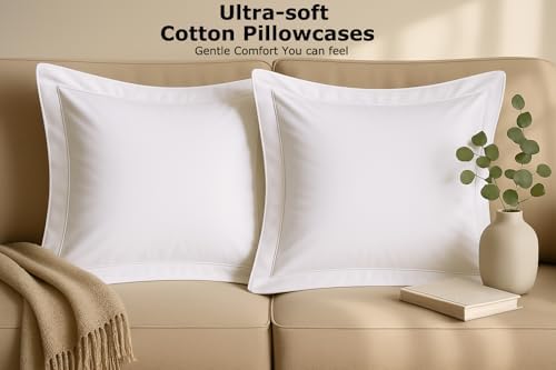 2 Pack Euro Pillow Shams 22x22 – 600 Thread Count 100% Organic Cotton White Square Pillow Covers with 2 Inch Flange, Soft & Smooth Premium Hotel-Quality Pillowcases Set of 2 - Image 5