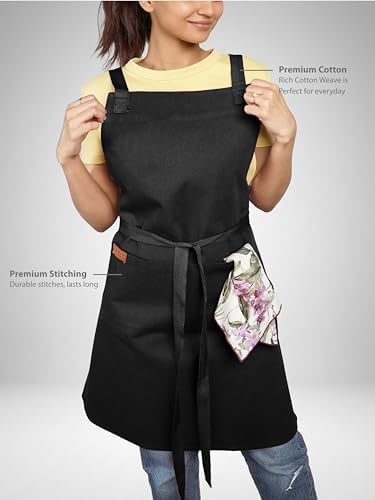 Cotton Crossback Apron with Waterproof Lining, 2 Pockets, Adjustable Water-Resistant Chef Apron - Image 2