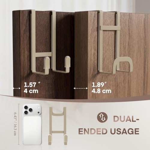 FYY 2 Packs Over The Door Hooks, Heavy Duty Door Hanger Hook, No Drill Wall Hooks for Hanging Coat, Towel, Bag in Bathroom, Closet Fits Most Doors Up to 1-7/8" Thickness （Pale Brown） - Image 2