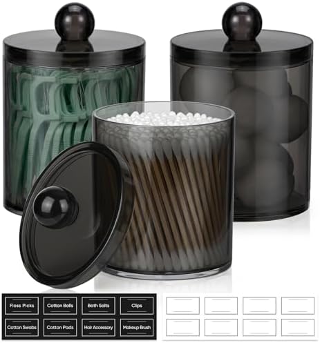 3 Pack Acrylic Qtip Holder Dispenser for Cotton Swabs, Balls, Floss Picks by AOZITA