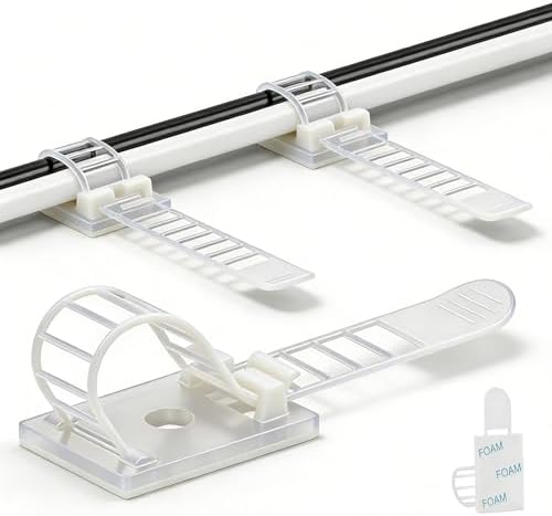 Cable Ties Cable Clips Wire Management Cord Clips Under,Desk Cable Management Reusable Zip Ties Wire Organizer Under Desk 100 packs (White) by SZFUDIGO