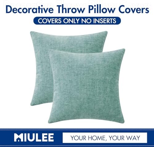 MIULEE Soft Chenille Throw Pillow Covers Aqua Green 20x20 Inch Pack of 2 - Image 6