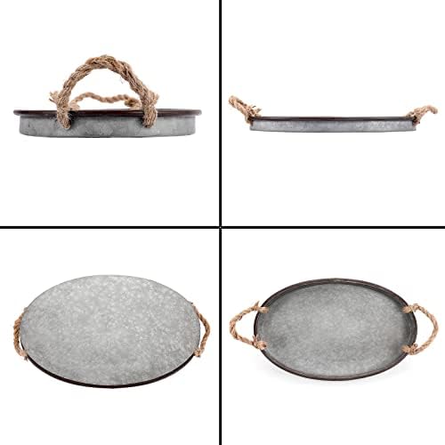 Hipiwe Galvanized Metal Iron Tray Farmhouse Serving Trays with Rope Handle - Image 3