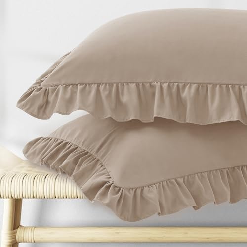 KKJIAF Ruffle Pillow Cases King Size Set of 2, Khaki by KKJIAF
