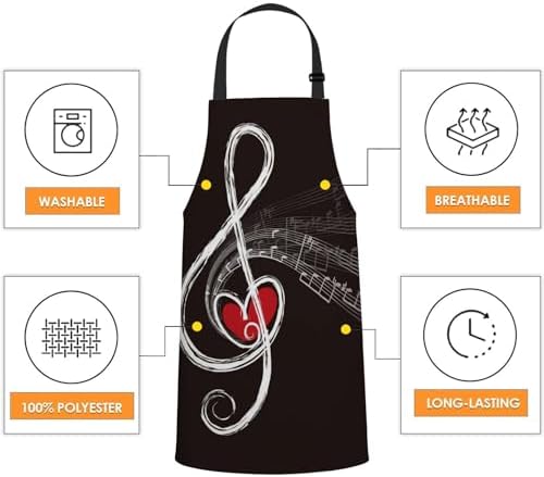 Music Notes with red heart Kitchen Apron for Women Men, Adjustable Apron Chef Bakers Apron Cooking Apron Cooking Baking Gardening, 31 X 27 Inch - Image 4