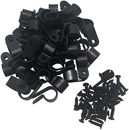 Cable Clamp R-Type Cable Clip Wire Clamp 1/2" Nylon Screw Mounting Cord Fastener Clips with Screws for Wire Management - 50 Pcs Cable Clamps + 50 Pcs Screws by Alamic