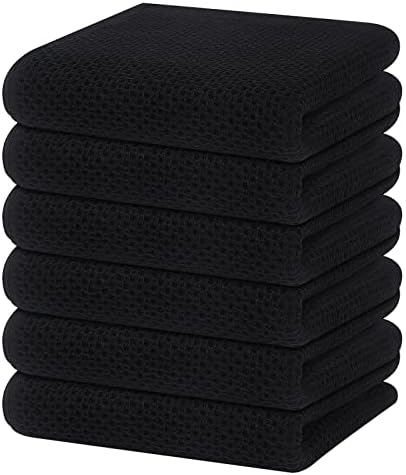 Homaxy 100% Cotton Waffle Weave Kitchen Dish Towels 6-Pack, Black by Homaxy