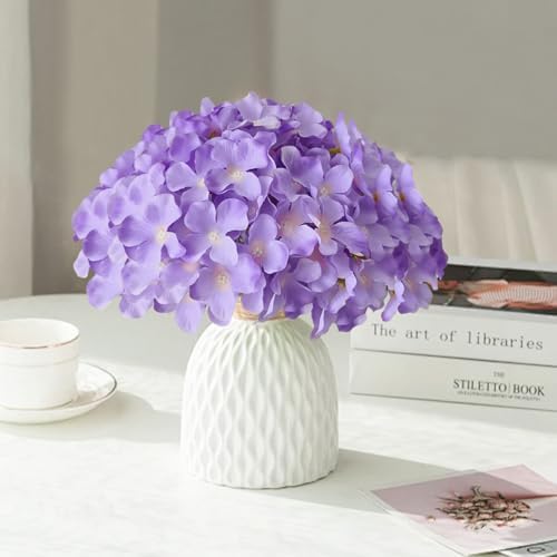 Hydrangea Artificial Flowers, 40 Pcs Purple Hydrangea Artificial Flowers Bulk, Faux Hydrangea Flowers for Outdoor, Fake Silk Hydrangea Flowers with Stems for Wedding Decoration Decor - Image 2