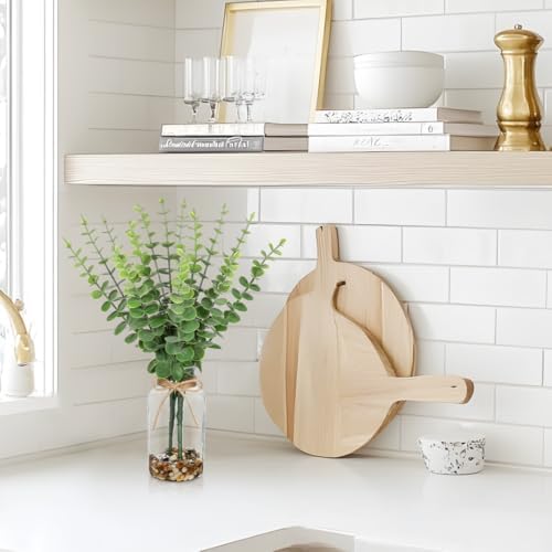 Hollyone Artificial Eucalyptus Stems in Glass Vase with Faux Water and Stones, 15.7" Fake Plants Eucalyptus Leaves Branch for Indoor Shelf Desk Home Bathroom Wedding Table Centerpiece Decor - Image 5