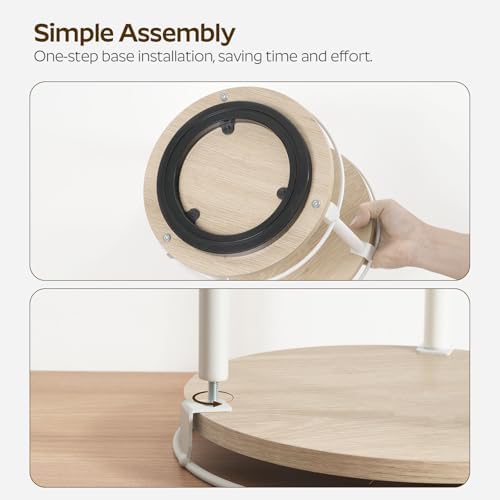 YATINEY Lazy Susan Organizer, Rotating Spice Rack, 2 Tier Spice Turntable Organizer, Industrial Turntable Spice Holder, for Kitchen Countertop, Compact and Versatile, White and Light Oak SR22WG - Image 5
