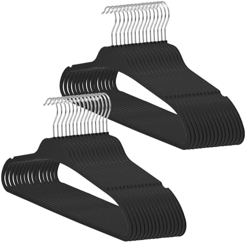 Non-Slip Rubber Coated Hangers, 30 Pack Plastic Clothes Hangers with 360° Swivel Hook 17.7 Inches Slim Space Saving Hangers for Adult Clothes Shirts Dresses Pants, Black by Unknown