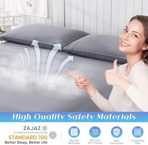 Grounding Sheet Queen Size - 95% Organic Cotton + 5% Pure Silver Fiber, Grounding Sheet Earth Connected Bedding (60"x 80"x 13" Gray) Fitted Earth Sheets with Grounding Cord - Image 5