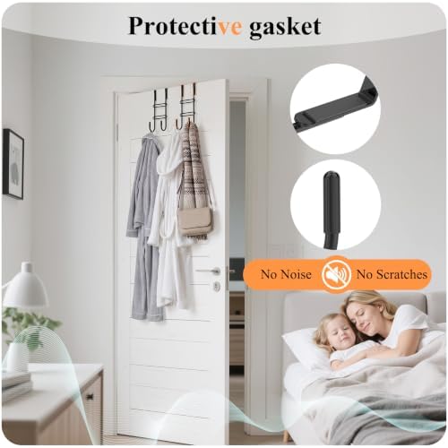 FYY 2 PCS Over the Door Hooks, Heavy Duty Double Hanger with Non-Slip Pads, No-Drill Metal Hook for Hanging Coats Towels Robes Closet Bathroom Bedroom, Fits 1.5 Inch Door Thickness, 7.87" Long, Black - Image 3
