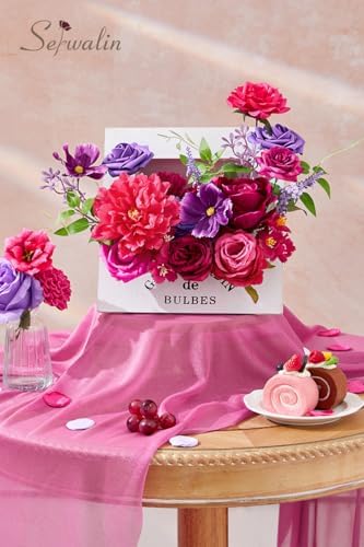 Serwalin Hot Pink & Purple Artificial Flowers Silk Rose Flowers for Wedding - Image 3