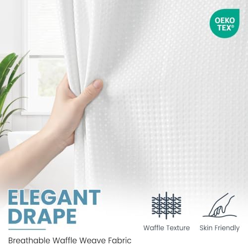 SORTTO Ringless Waffle Shower Curtain with Snap in Liner Set, 71x86, White - Image 3