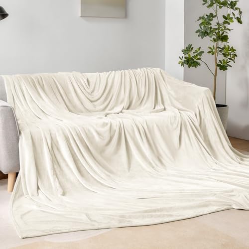 BEDELITE Fleece Blanket Soft Plush Oversized Bed Blanket Cream 120"x120" - Image 3