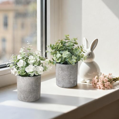 3 Pack Mini Potted Fake Plants Artificial Plastic Indoor Eucalyptus Plants for Home, Office, Desk, Bathroom, Coffee Table & Shelf (Green) - Image 6