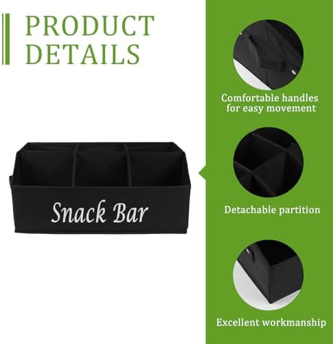 Snack Organizer for Countertop, Trapezoid Fabric Snack Bin Holder with Side Handles, 6 Compartment Snack Basket Container, Lightweight Snack Bar Station Organizer, Kitchen Pantry Storage-Black - Image 2