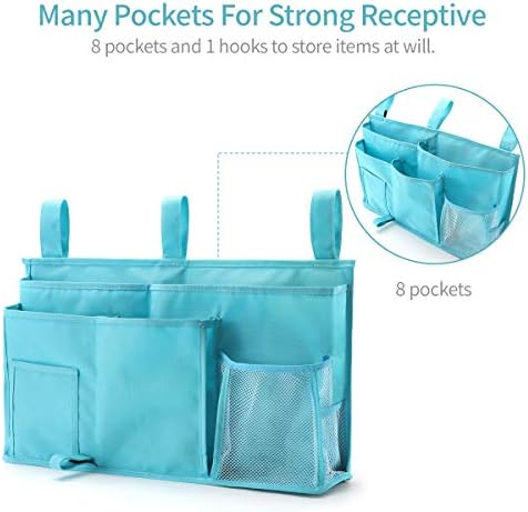 Bseash Bunk Bed Organizer, Bedside Caddy Hanging Bed Organizer Storage Bag 8 Pockets, for College Dorm Rooms Bed, Hospital Bed, Baby Bed Rails, 600D Oxford Cloth (Light Blue) - Image 2