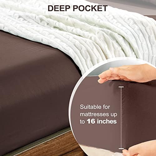 FreshCulture California King Fitted Sheet Only - Hotel Quality Fitted Sheet - Ultra Soft & Breathable - Brushed Microfiber - Deep Pocket - Cooling Fitted Sheets for Cal King Size Bed (Brown) - Image 4