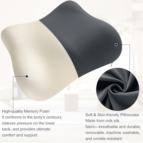 Lumbar Support Pillow Office Chair Lumbar Pillow Lower Back Pain Relief Cozy Dark Gray Memory Foam Back Cushion with Removable Cover Suitable for Car, Bed - Image 3
