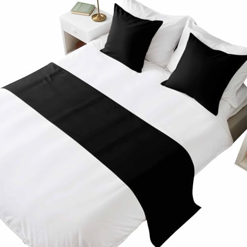 Bed Runner for Queen Size Bed, Black Decorative Beds Runners and 2 Matching Pillow Covers Set, Pure Black Beds Scarf Throw for Foot of Bedding Set for Hotel/Bedroom by Ldtrchee