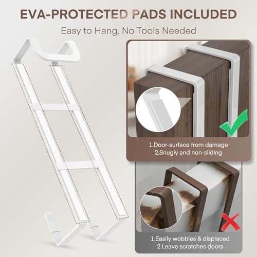 FYY 2 Packs Over The Door Hooks, Heavy Duty Door Hanger Hook, No Drill Wall Hooks for Hanging Coat, Towel, Bag in Bathroom, Closet Fits Most Doors Up to 1-7/8" Thickness （7.87",White） - Image 4