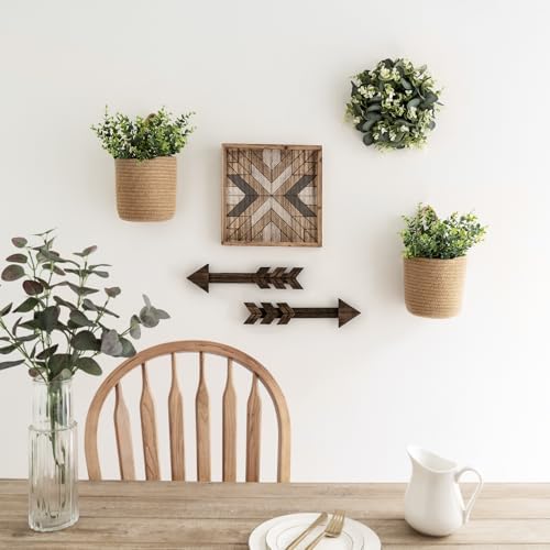 Dahey 2 Pack Woven Hanging Wall Basket 6.5"W×7"H with Artificial Eucalyptus - Image 2