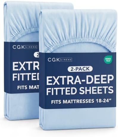 CGK Linens 2 Pack Extra Deep Queen Fitted Sheets - Light Blue by CGKUnlimited