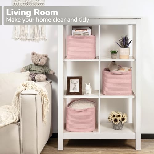 Goodpick Woven Storage Basket for Shelves, 13" x 10" x 9", Pink - Image 2