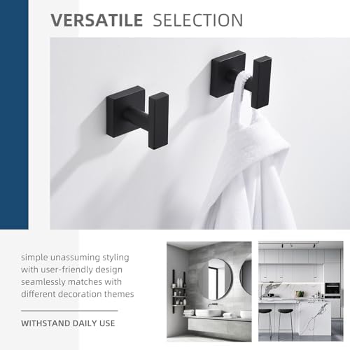 Angle Simple Bathroom Towel Hooks, Robe Coat Hooks, Matte Black, 2 Pack - Image 3