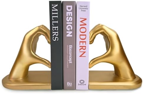 Gold Decorative Bookends for Shelves, Heart Hands Book Ends Sculpture Aesthetic Decor for Bedroom Living Room Merch Apartment Bookshelf Birthday Women Decorations Stuff Aesthetic by Kityemo