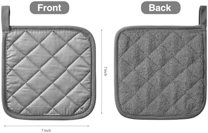 Kitchen Pot Holders Set Heat Resistant Pure Cotton Potholders Kit Trivets Large Coasters Hot Pads Terry Pot Holders for Everyday Cooking and Baking by 7 x 7 Inch Set of 4 Dark Grey - Image 2